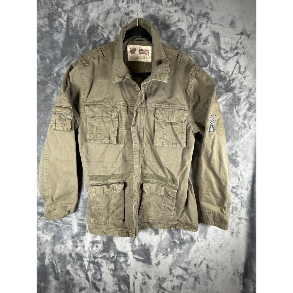 Volcom Scout Army Green Field Jacket Men's Medium Cargo Pockets Military Style